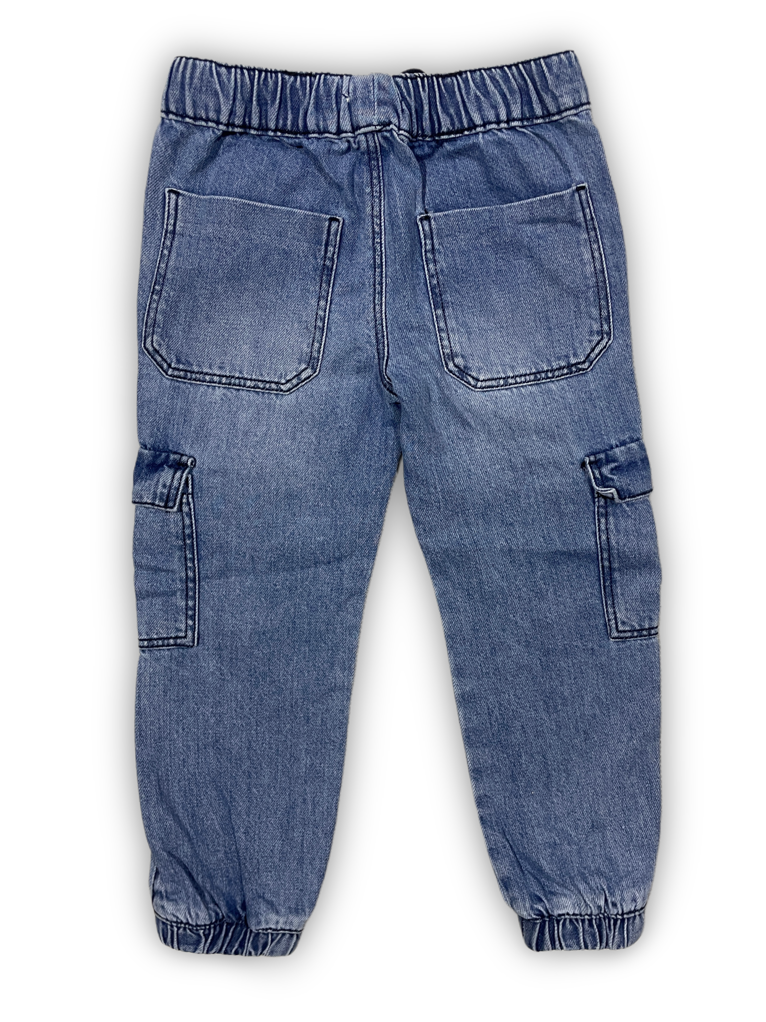 Blue Denim Cargo Pants with Drawstring Waist