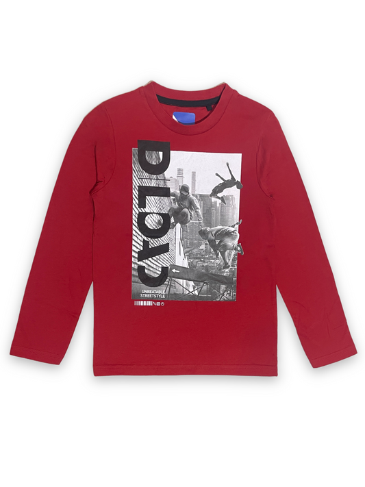 Red Long Sleeve T-Shirt with "D.LOAD" Print