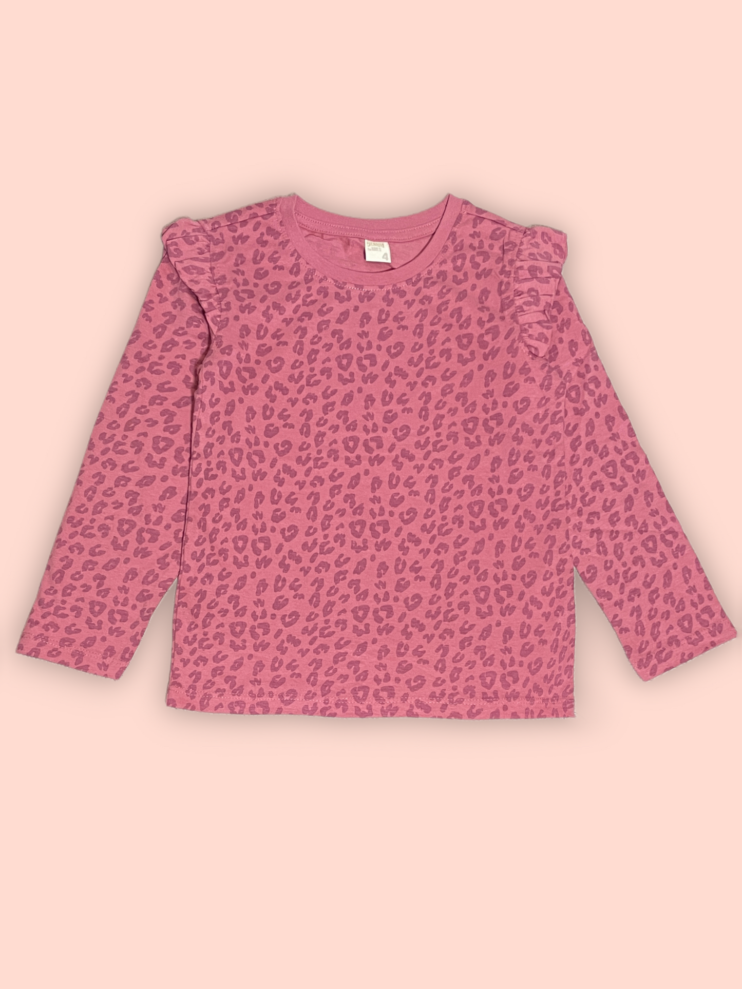 Pink Leopard Print Long Sleeve Shirt with Ruffles