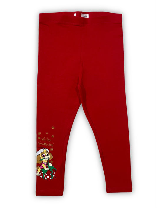 Red Leggings with Winter Wonderland Dog Design