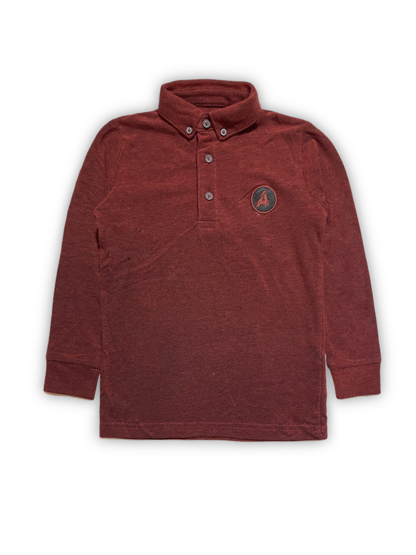 Burgundy Long Sleeve Polo Shirt with Embroidered Logo