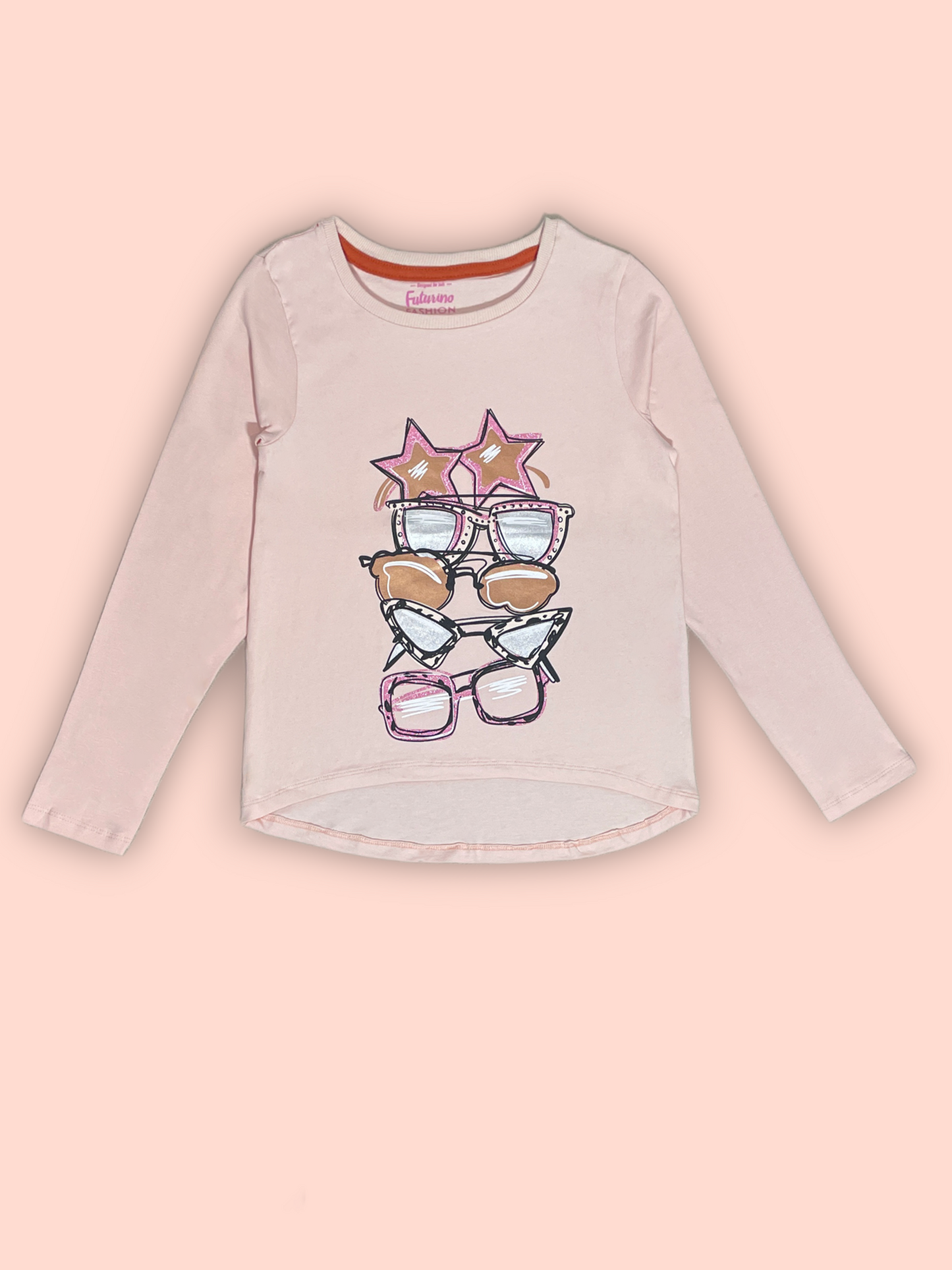 Pink Long Sleeve Shirt With Sunglasses Graphic