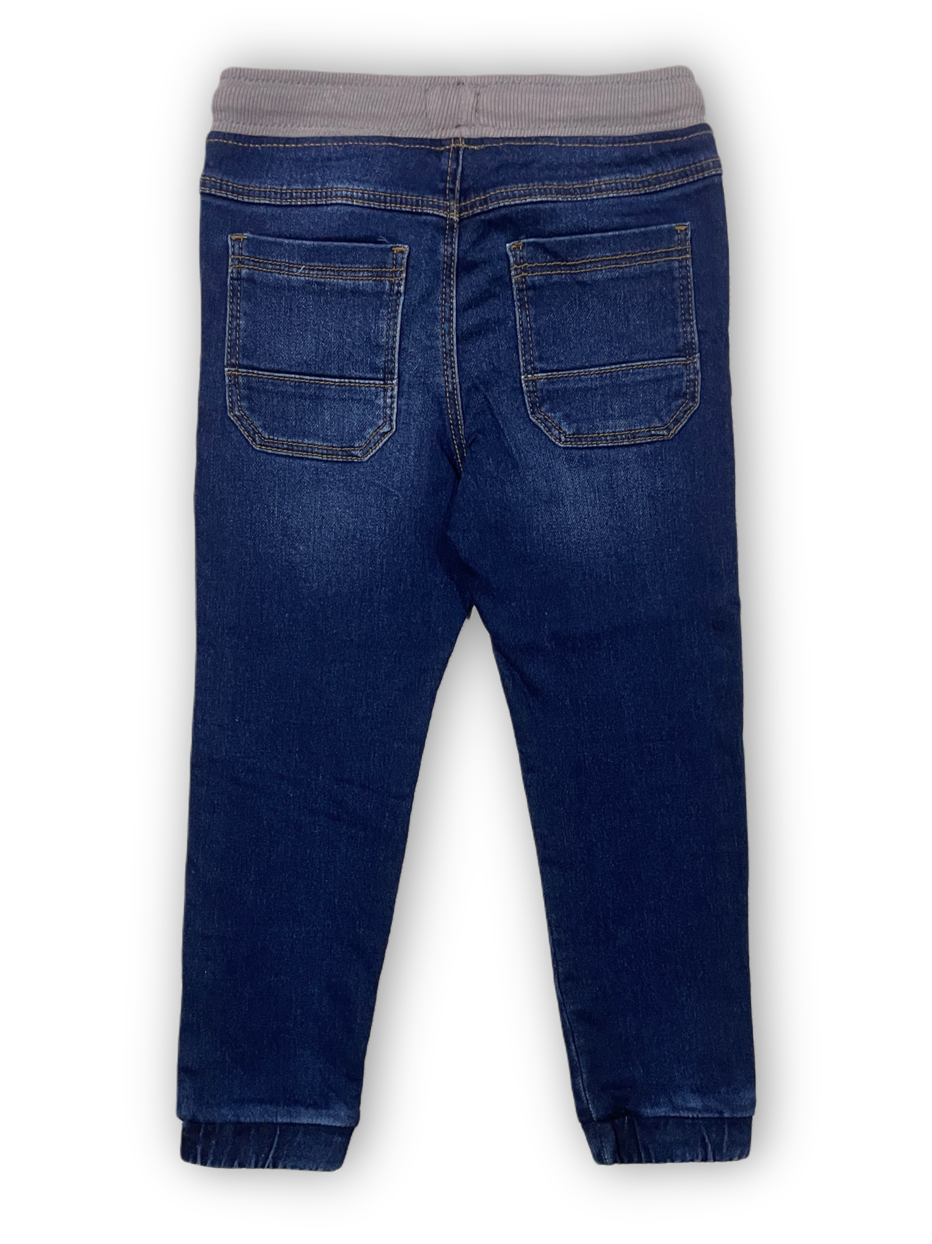 Blue Denim Jogger Pants with Grey Waistband