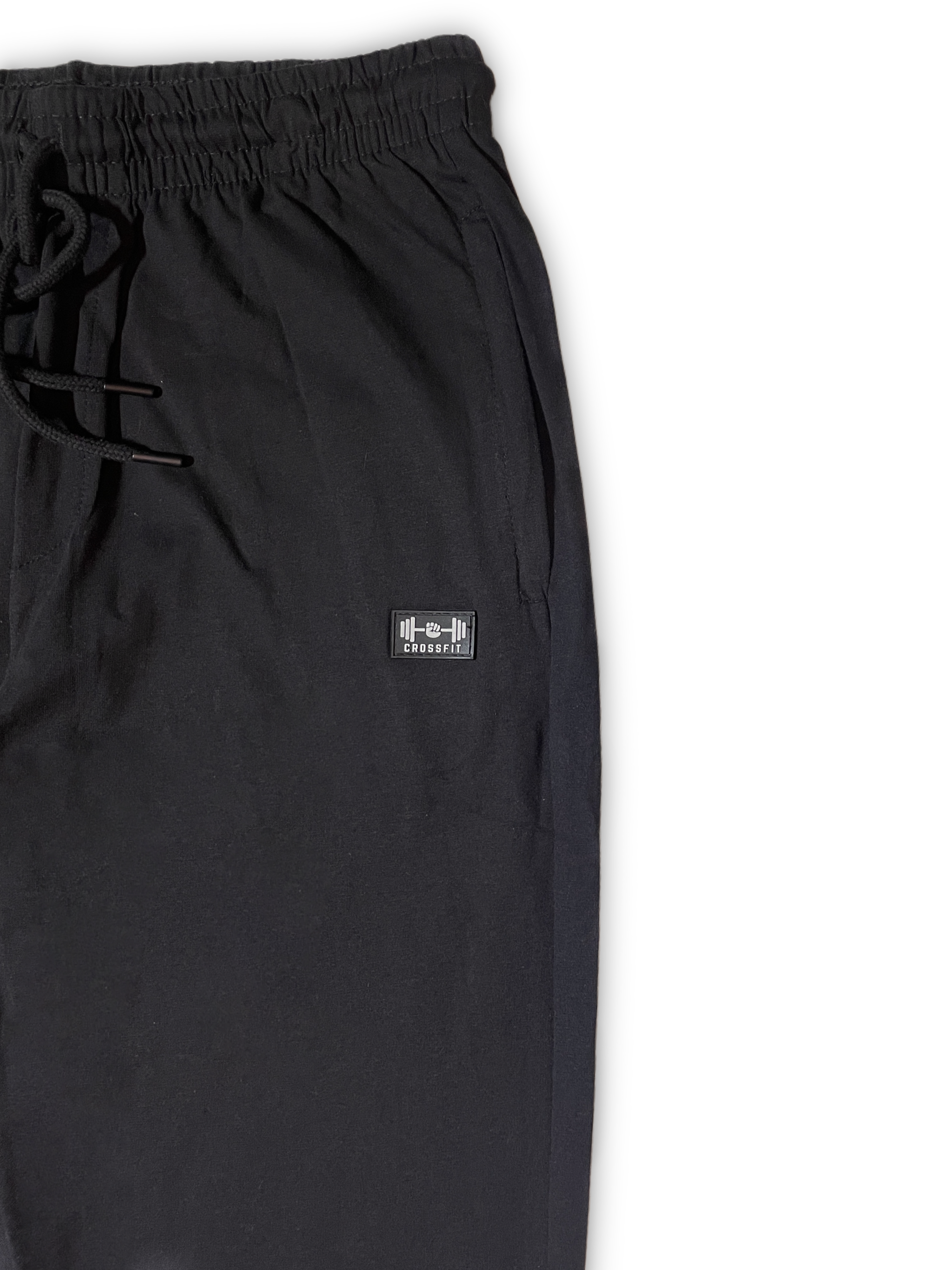 Black Jogger Pants with Drawstring Waistband and Side Pockets.