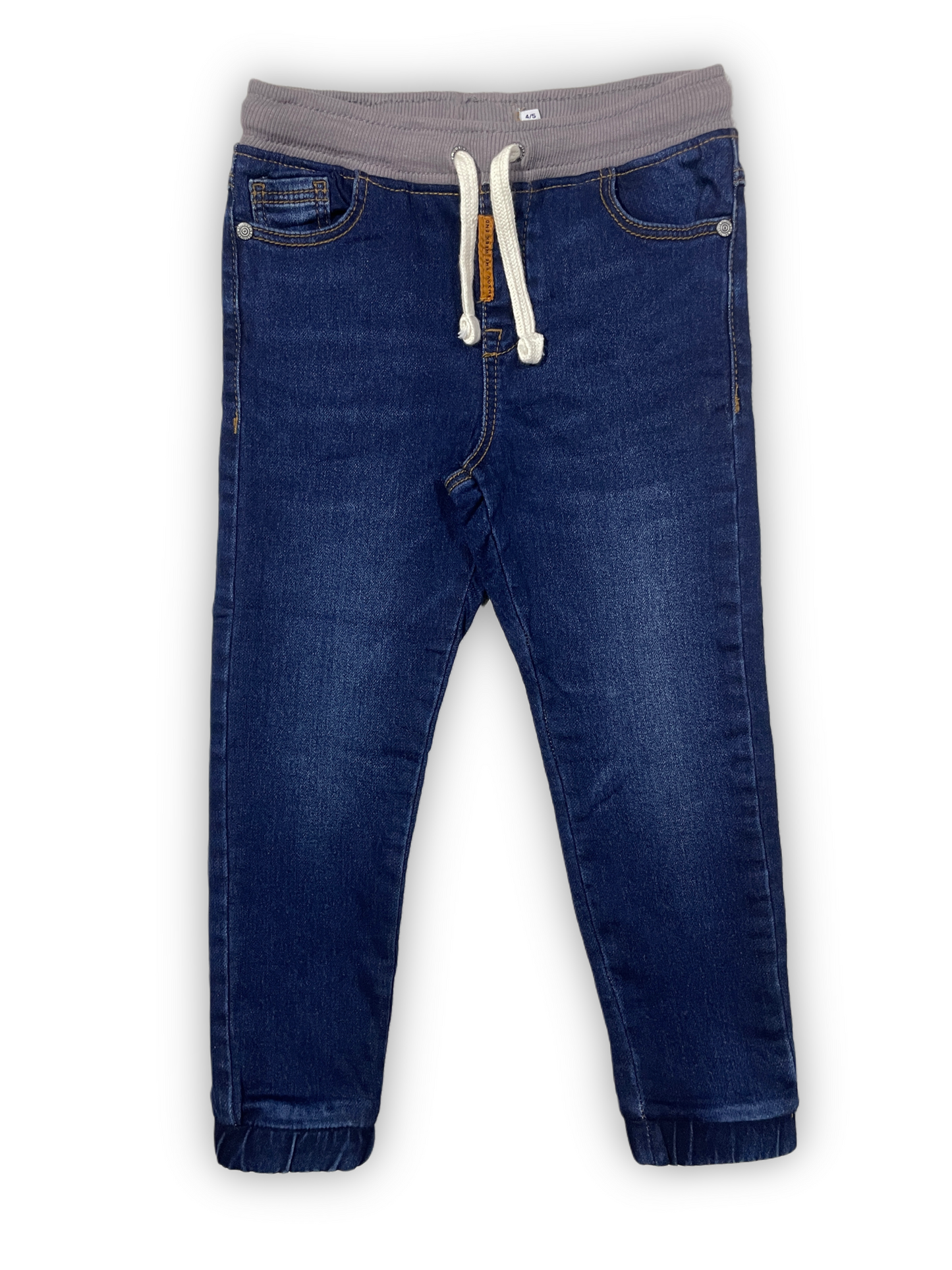 Blue Denim Jogger Pants with Grey Waistband