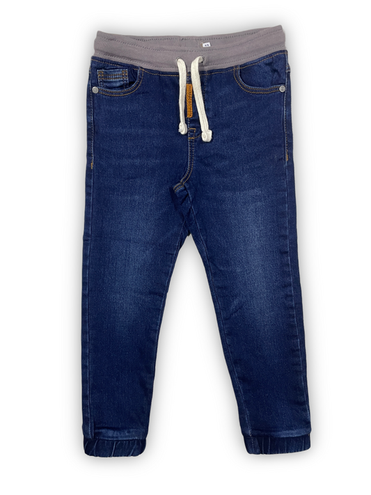 Blue Denim Jogger Pants with Grey Waistband