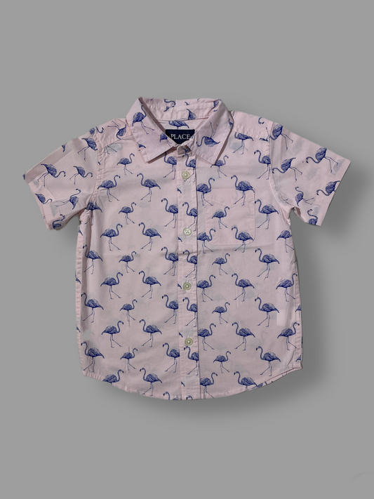 Elegant Flamingo Print Short-Sleeve Casual Shirt