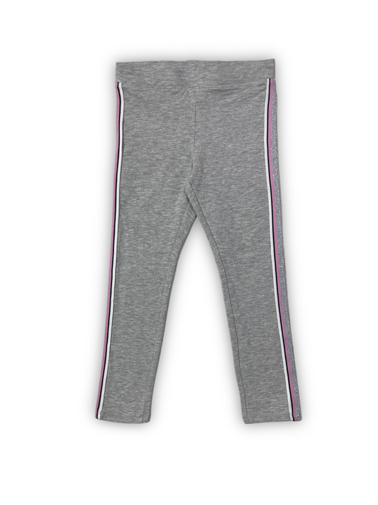 Girls' Grey Leggings with Pink and Silver Stripes