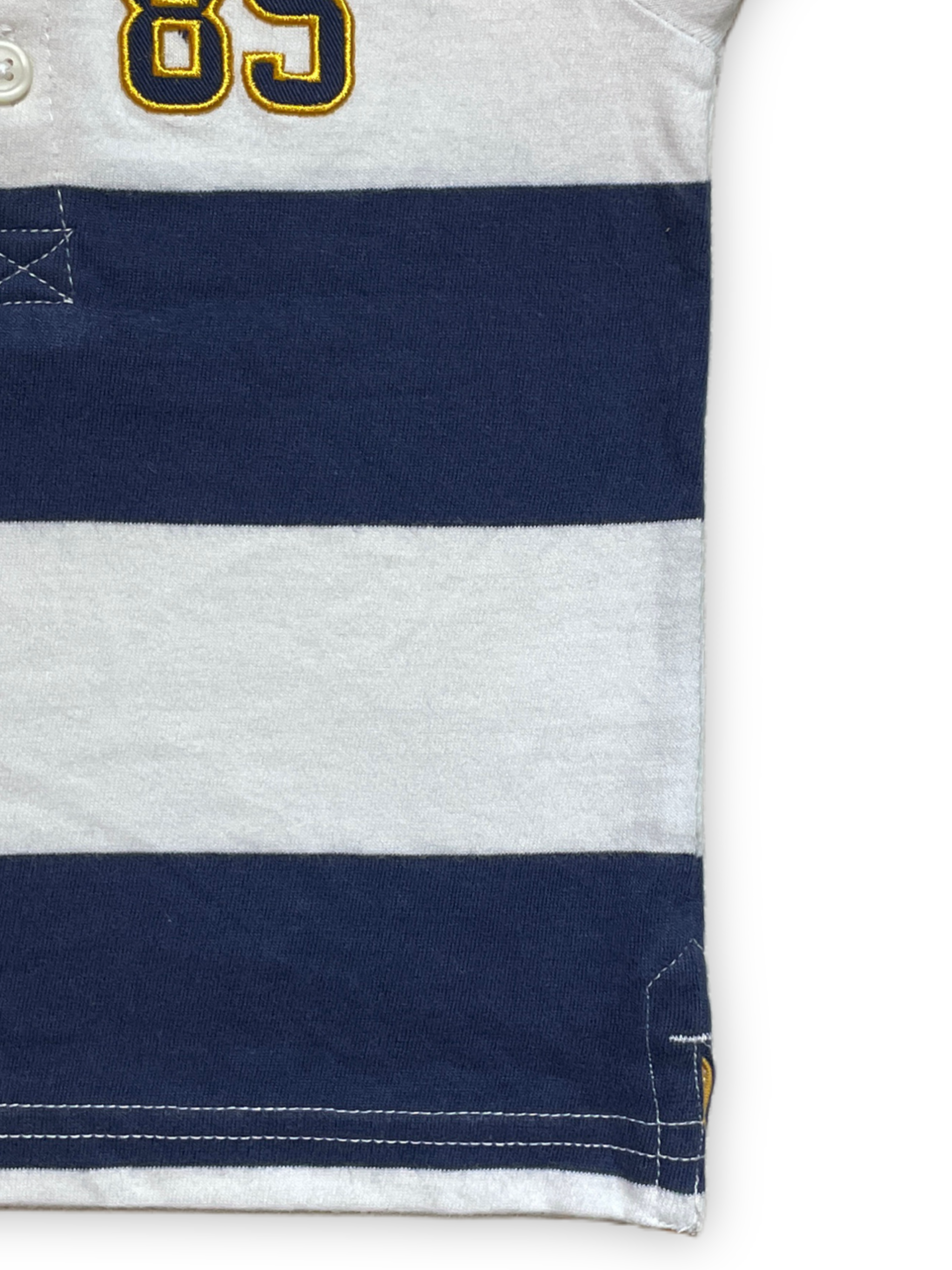 Blue and White Striped Polo Shirt