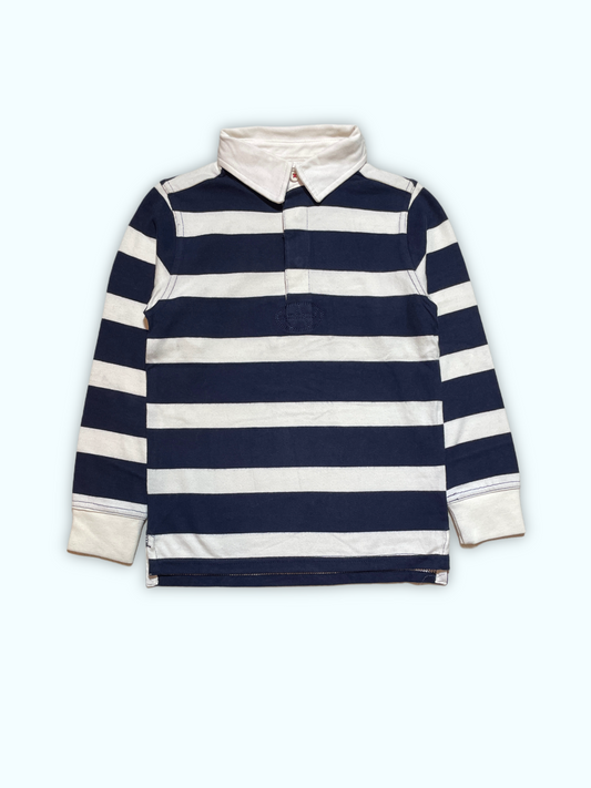 Black and White Striped Rugby Shirt with Embroidered Logo