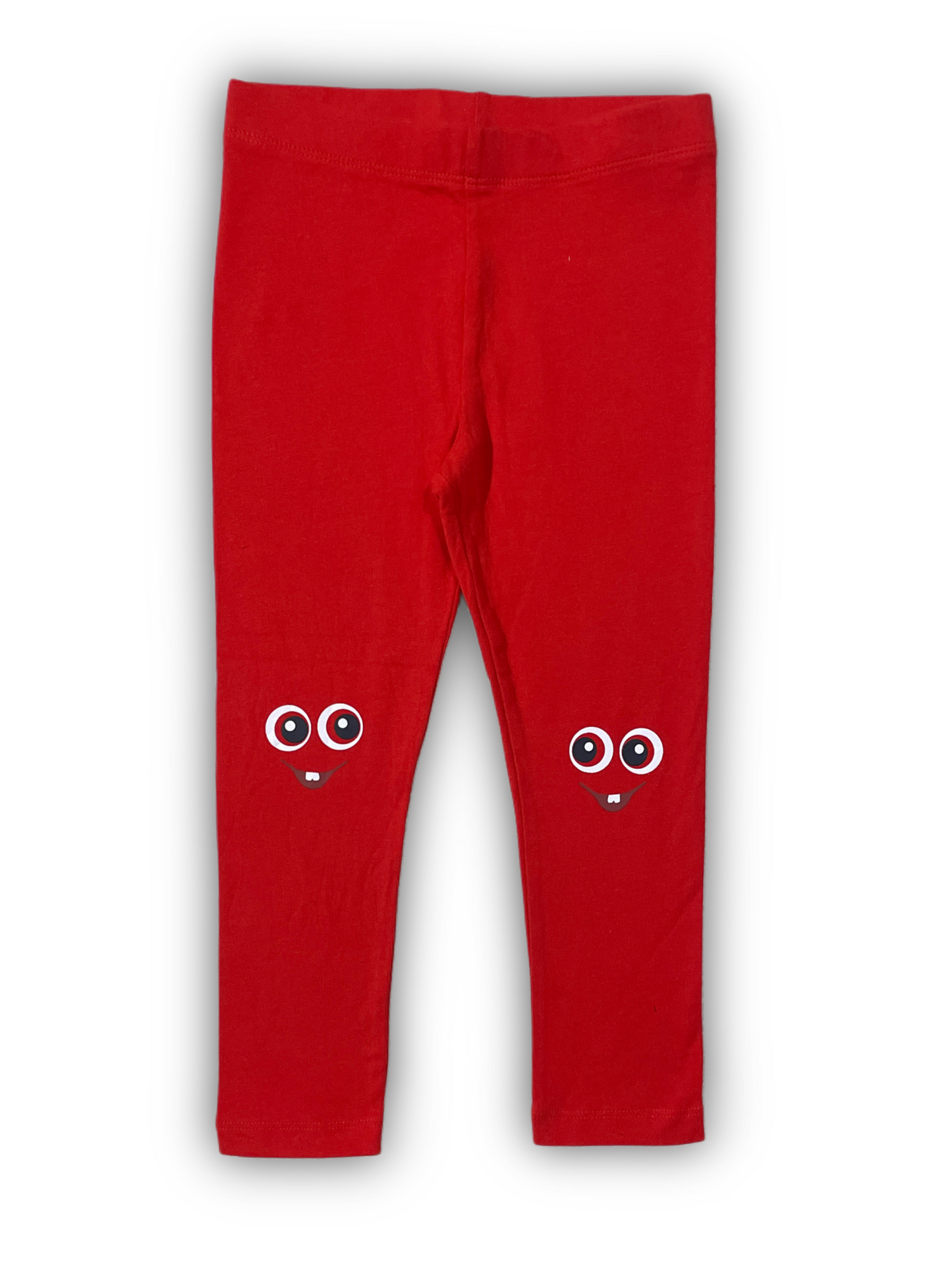 Red Leggings with Smiling Face Design