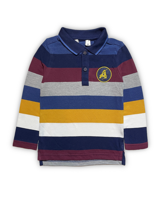 Striped Long Sleeve Polo Shirt with Embroidered Logo