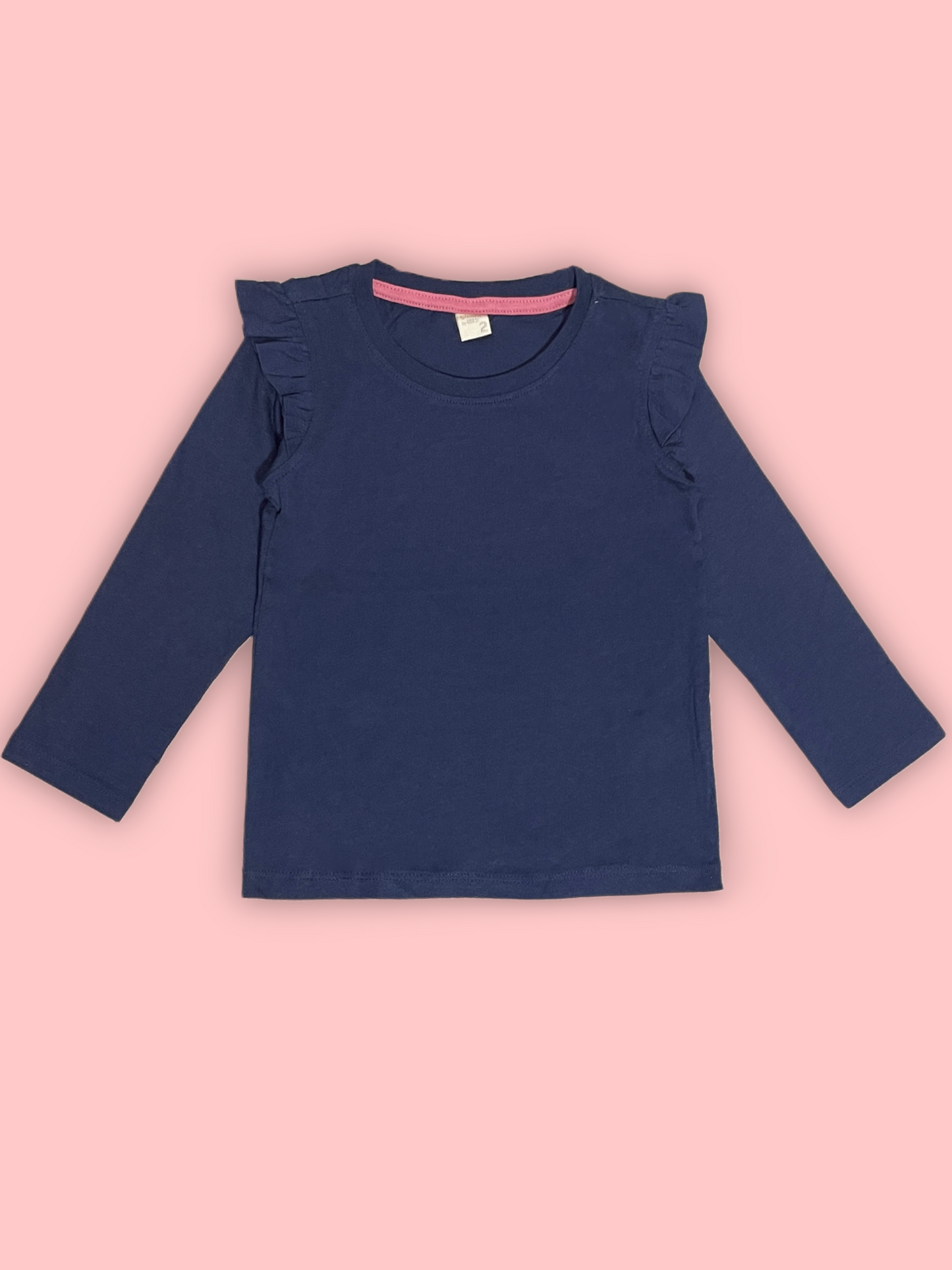 Navy Blue Long Sleeve Ruffle Top