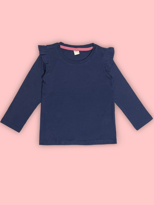 Navy Blue Long Sleeve Ruffle Top