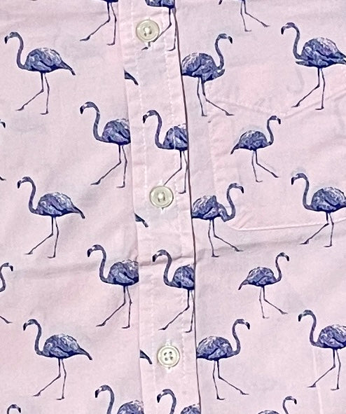 Elegant Flamingo Print Short-Sleeve Casual Shirt