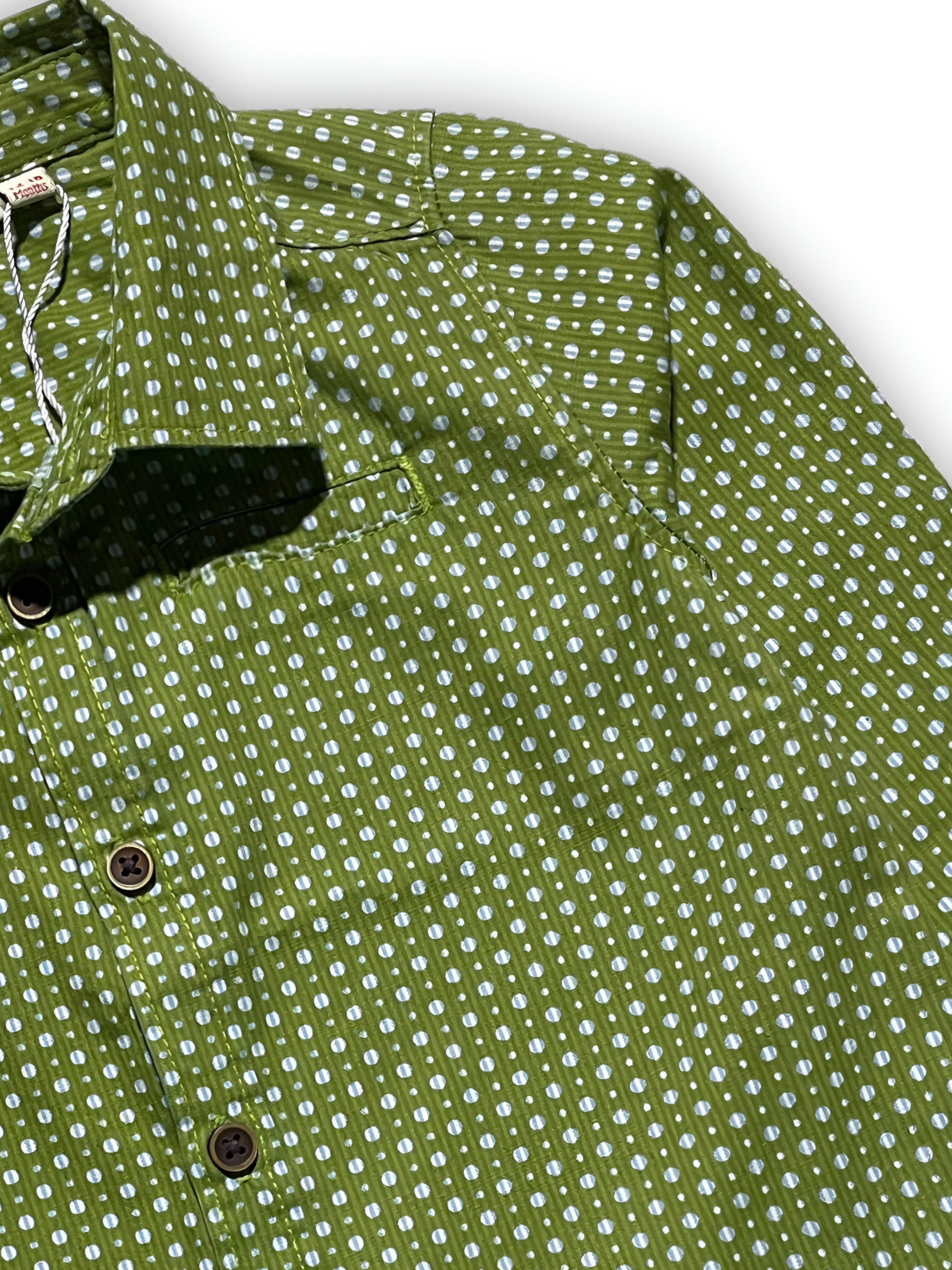 Green and White Dotted Casual Shirt