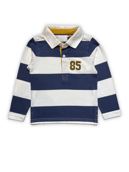 Blue and White Striped Polo Shirt